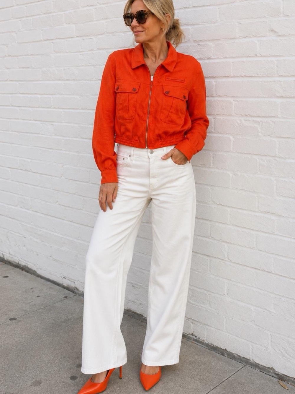Anthropologie Cartonnier Orange Silk Cropped Utility Bomber Jacket